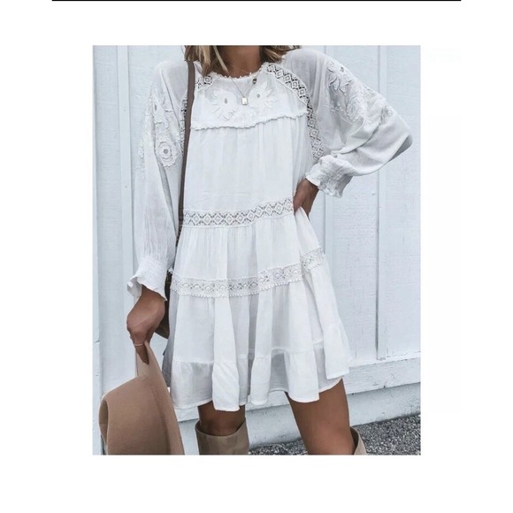Free People Dresses & Skirts - Free People Wildflower Embroidered Boho Lace Mini Dress Ivory XS